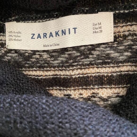 𝅺Zara Knit Fair Isle Sweater Dress Medium Long Sleeve Cowl Neck - Picture 4 of 7